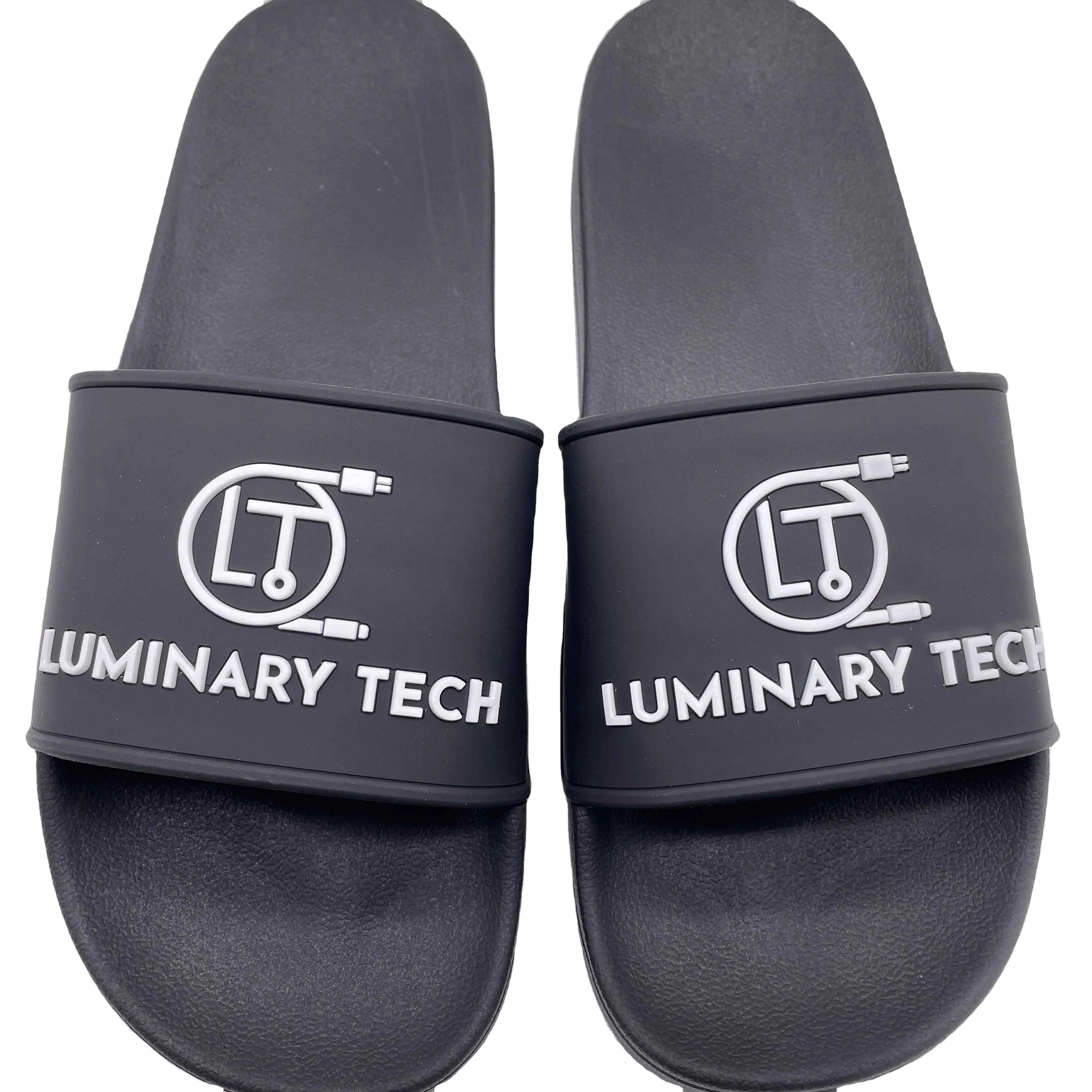 Custom Men's 3D Rubber Embossed Black for Slippers Spring Fashion Trend Open Toe Design Anti-Slippery and Anti-Slip for Comfort