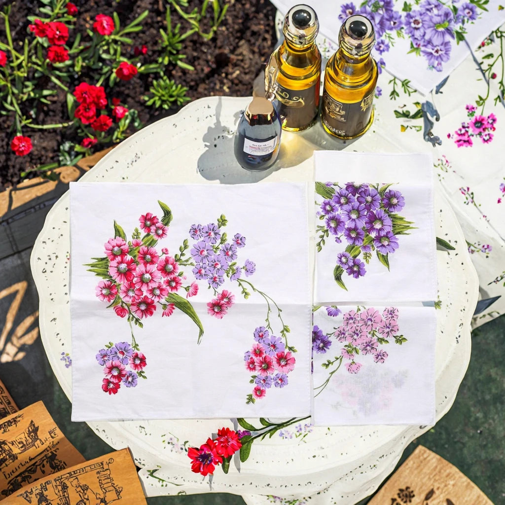 Factory Bulk Wholesale Women 28x28cm Vintage Floral Printed Handkerchiefs Soft Cotton Napkin Small Hankies for Ladies Tea Party
