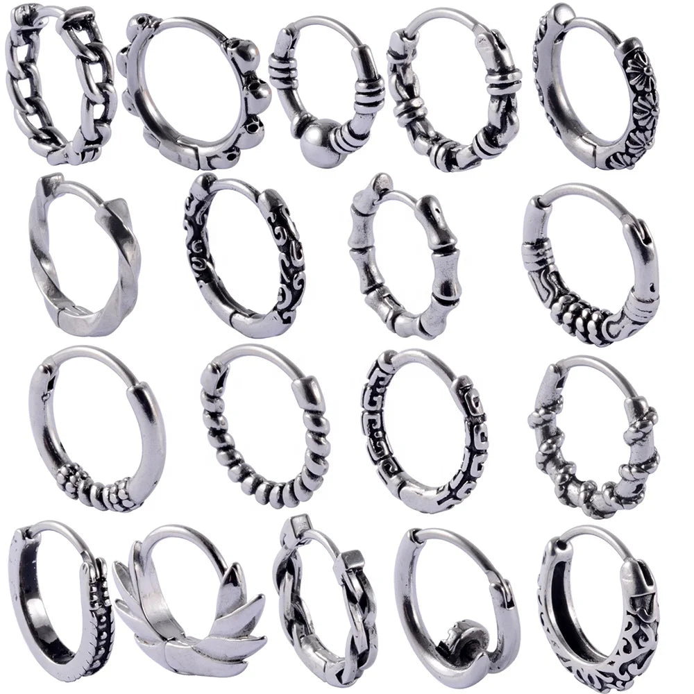 Vintage Surgical Steel Unisex Small Hoop Earrings Punk Style Gift Wholesale
