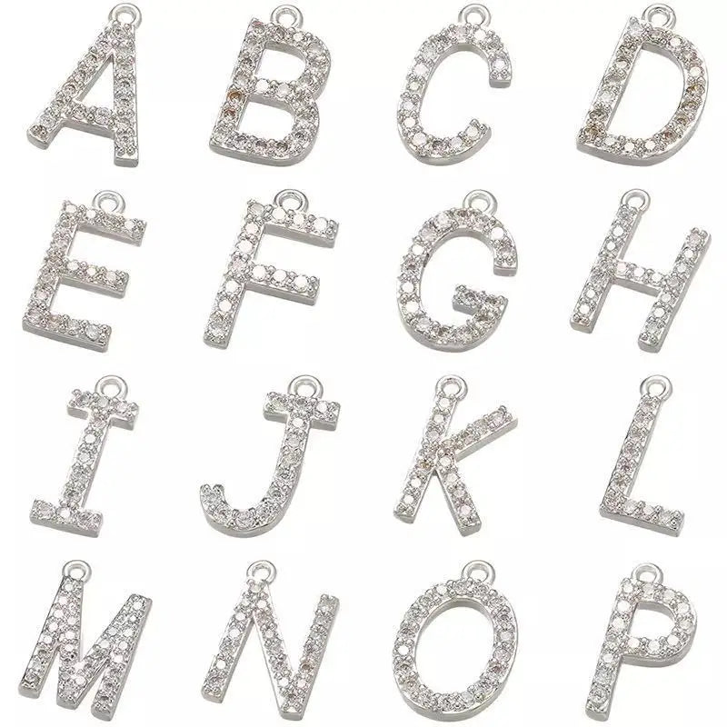 12*15mm Brass Large Initial Alphabet Pendant Pave Zircon A-Z English Letters Charm for DIY Necklace Bracelet Jewelry Making