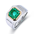 Men's 925 Sterling Men Rings Lab Created Emerald Ring 2CT Carat Diamond Inset Classic Rhodium Plating for Weddings Parties
