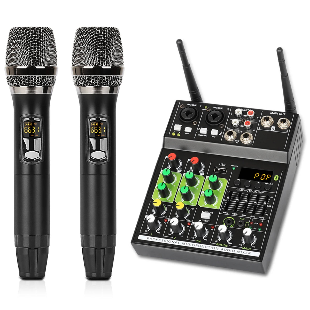 Biner UF5-M Mini 4 Channel Audio DJ Mixer USB Console 48V Powered Professional BT Audio Mixer With Two Mic Usb Audio Mixer MegaBDM