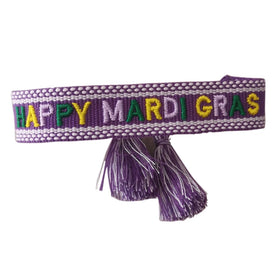 HAPPY MARDI GRAS Green Yellow Purple Letter Embroidery Bracelets Texts Charm Fabric Friendship Woven Name Handmade Embroidery