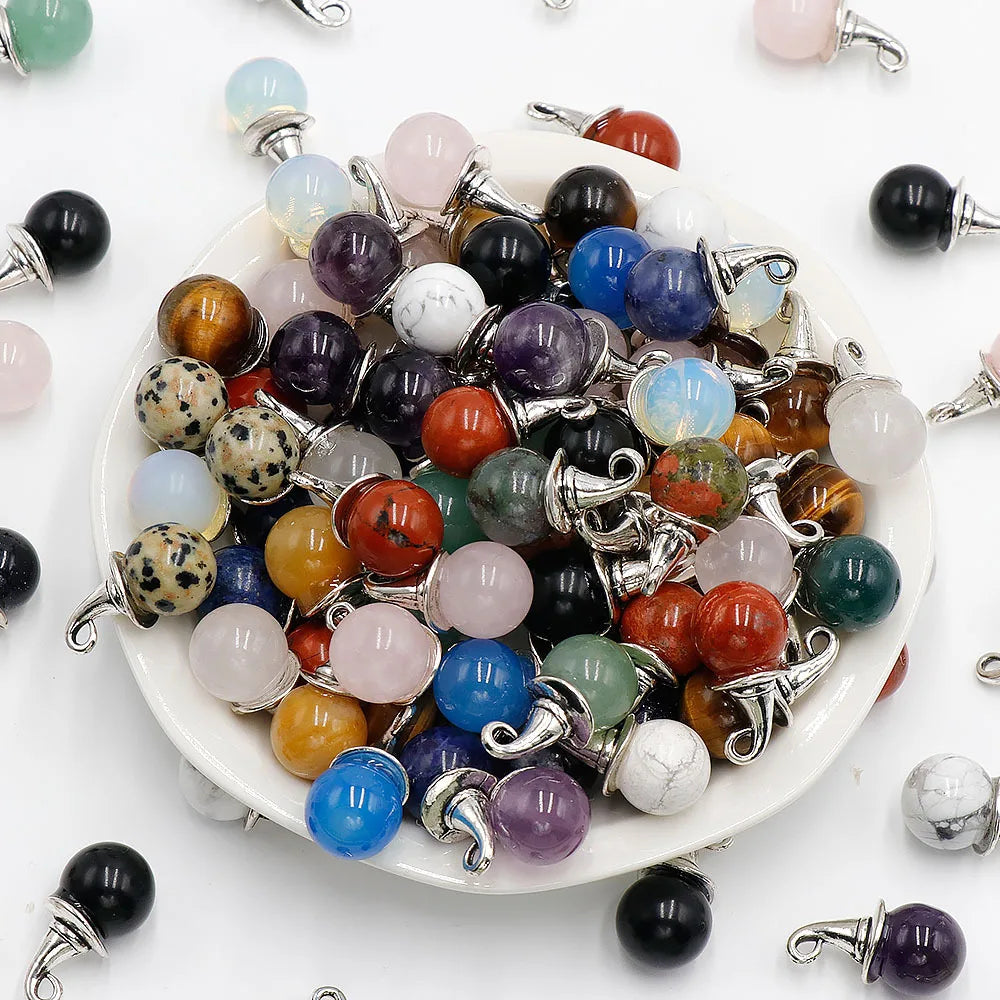 Hot Sales Natural tiger Eye Sphere Witch Hat Pendant Crystal Healing Stones Ball Necklace for Gifts