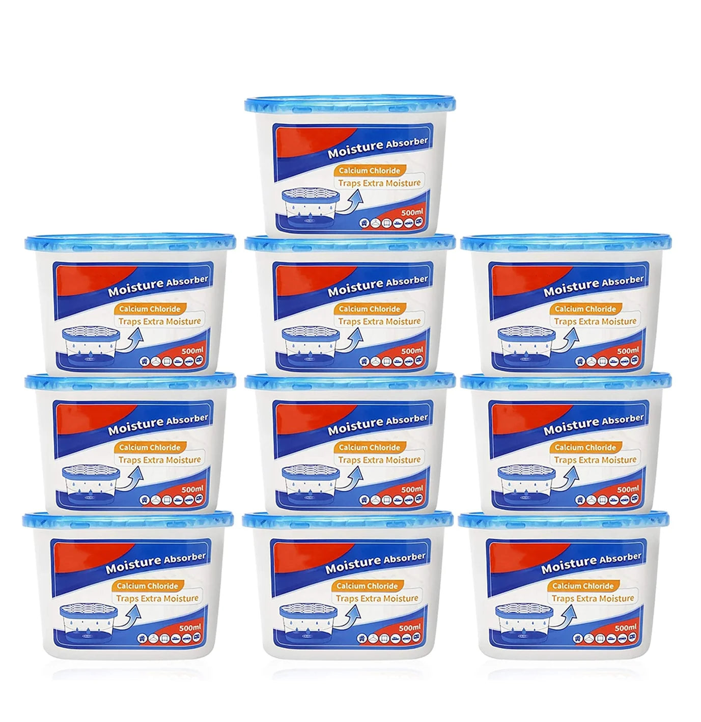 10 Pack Blue Moisture Absorbers: Attracts Excess Moisture From Bathroom Closet Kitchen and Other Spaces.