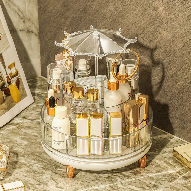 Transparent Rotating Cosmetic Storage Box Round Skincare Products Lipstick Tabletop Sorting and Storage Rack