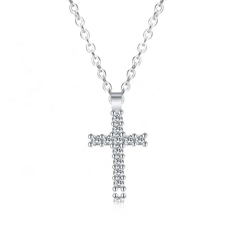 Classic Simple Brass Real 18k Gold Plated CZ Diamond Cross Pendant Necklace Cubic Zirconia Cross Necklace for Women
