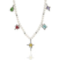 WMXT440 Fashion Trendy 925 Sterling Silver Necklace Multicolor Cubic Zirconia Charms Elegant Pearl Necklaces Jewelry