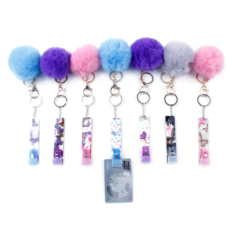Custom Logo Card Grabber Keychains Butterfly Acrylic Metal Key Chain for Long Nail
