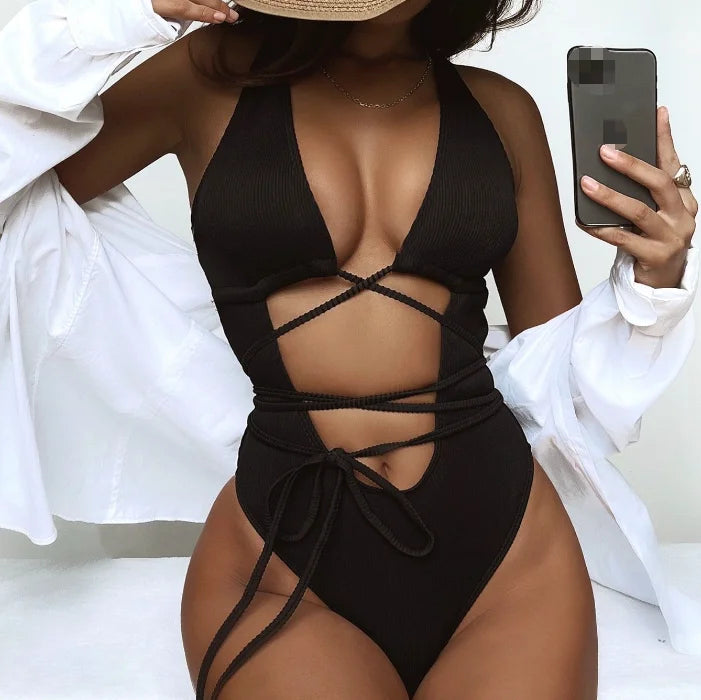 One Piece Bikini Bikini Solid Cut Out Strap One Piece Swimsuit Cutout Swimsuit