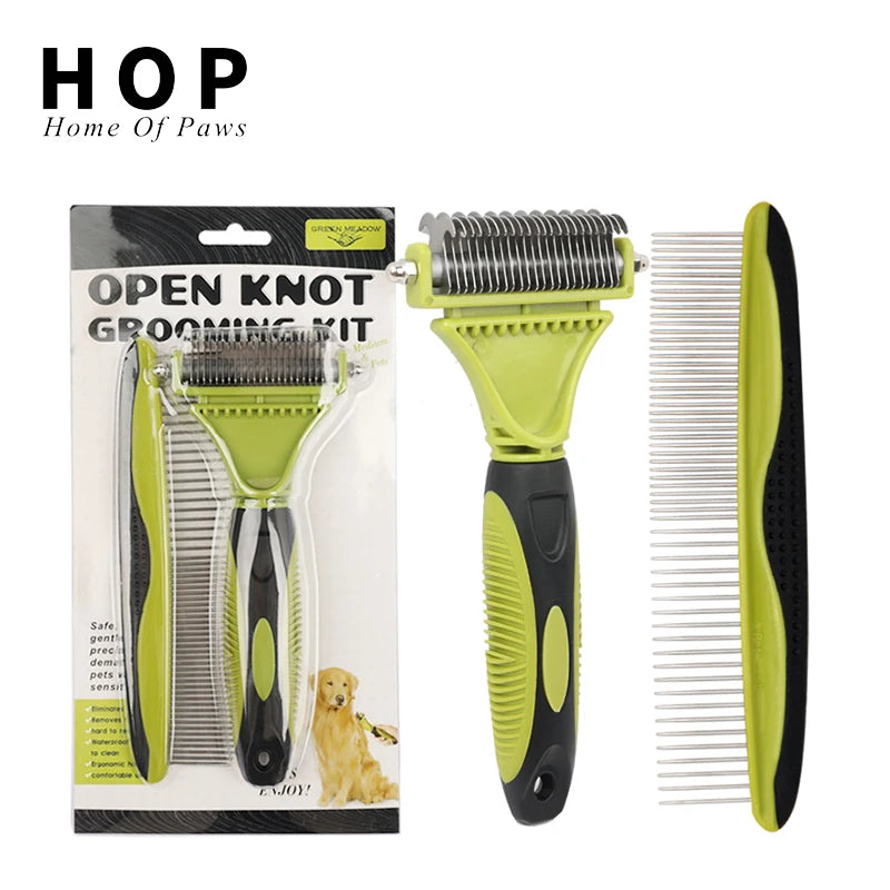 Factory Wholesale Professional Multifunction 2 in 1 Cat Dog Pet Grooming Kit Tool Hair Remover Brush Set Cleaning Comb Kit