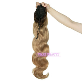 VMAE 100g Blonde Russian Virgin Human Hair Extensions Body Wave T#1B -27 Drawstring Ponytail Weaving Style Straight Style