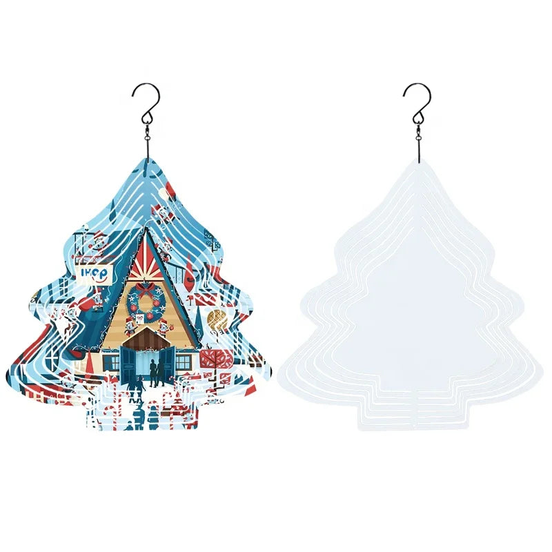 2022 Hot Festival Deco DIY  Sublimation Christmas Tree Wind Spinner Personalized Design Garden Wind Chimes