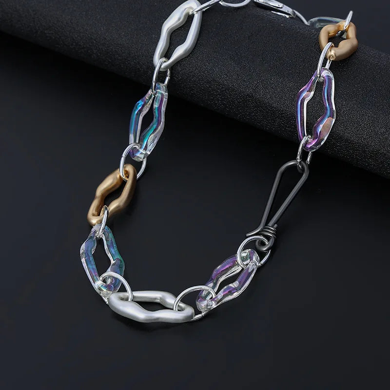 Irregular Geometric Metal Choker Collar Statement Necklace for Women