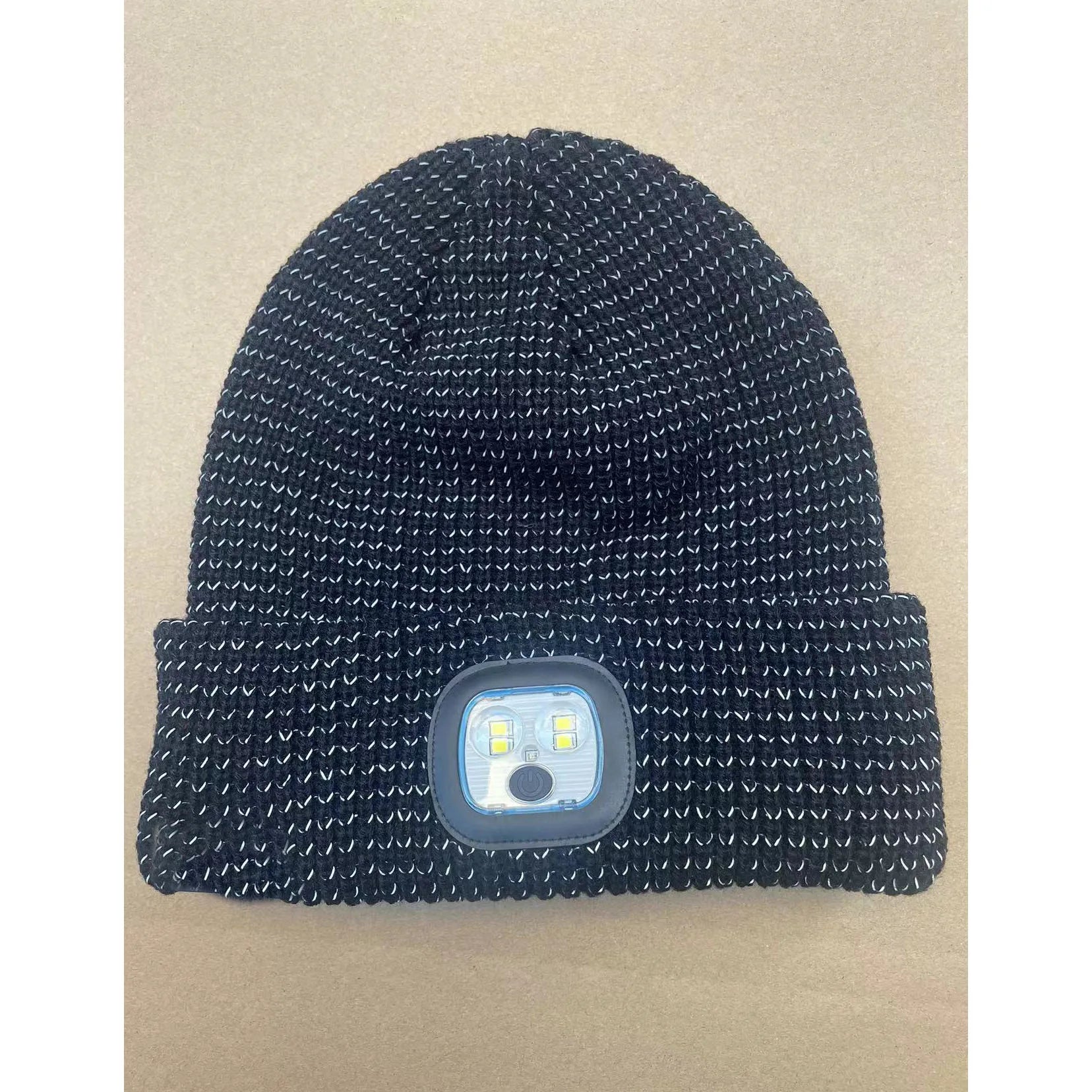 Custom Winter Knitted Night Running Beanie Hat Acrylic Skull Reflective Cuff Cozy Logo LED Dot Bows Character for Beach Use