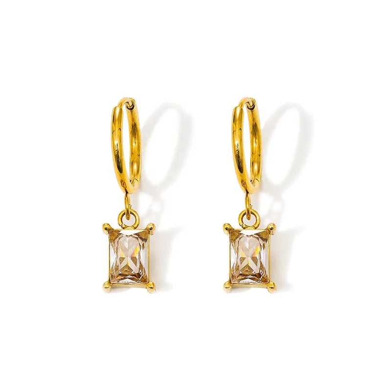 MICCI Wholesale Custom 18K Gold Plated Stainless Steel Jewelry Enamel Acrylic Red Heart Square Zircon Drop Hoop Earrings
