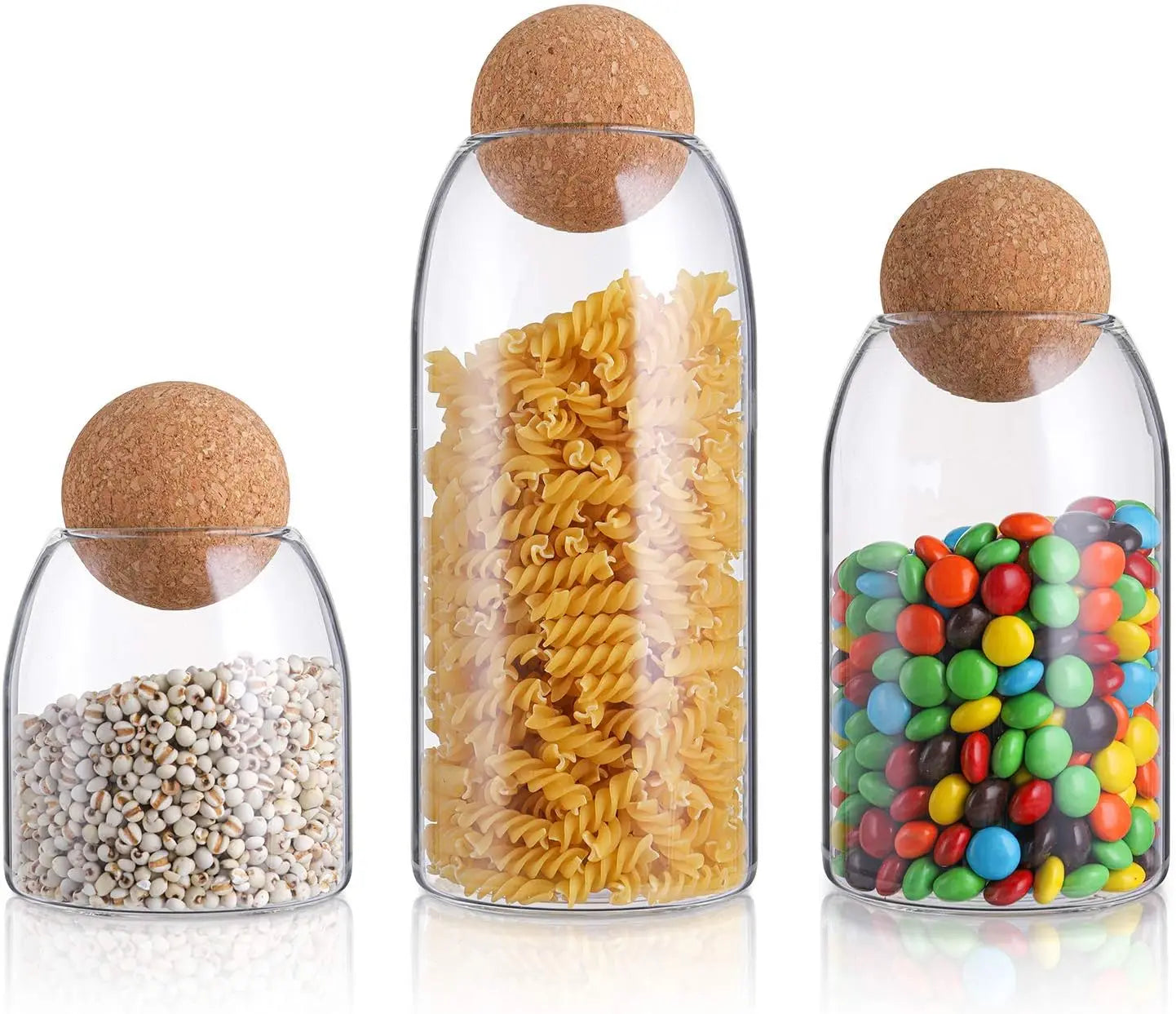 Glass Jar with Cork Lids Food Storage Container Clear Candy Jars Food Storage Canister Sugar Coffee Tea Beans Storage 3 Pcs