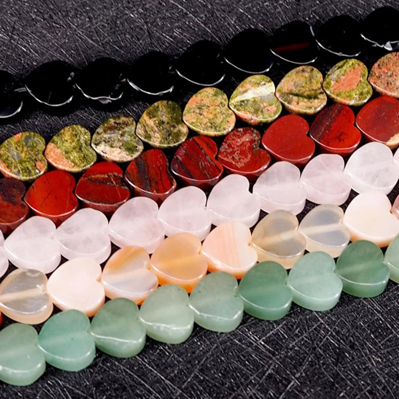 Flat Heart Quartz Jades Crystal Tiger Eye Stone Beads Loose Spacer Natural Stone Bead for Jewelry Making Diy Bracelets