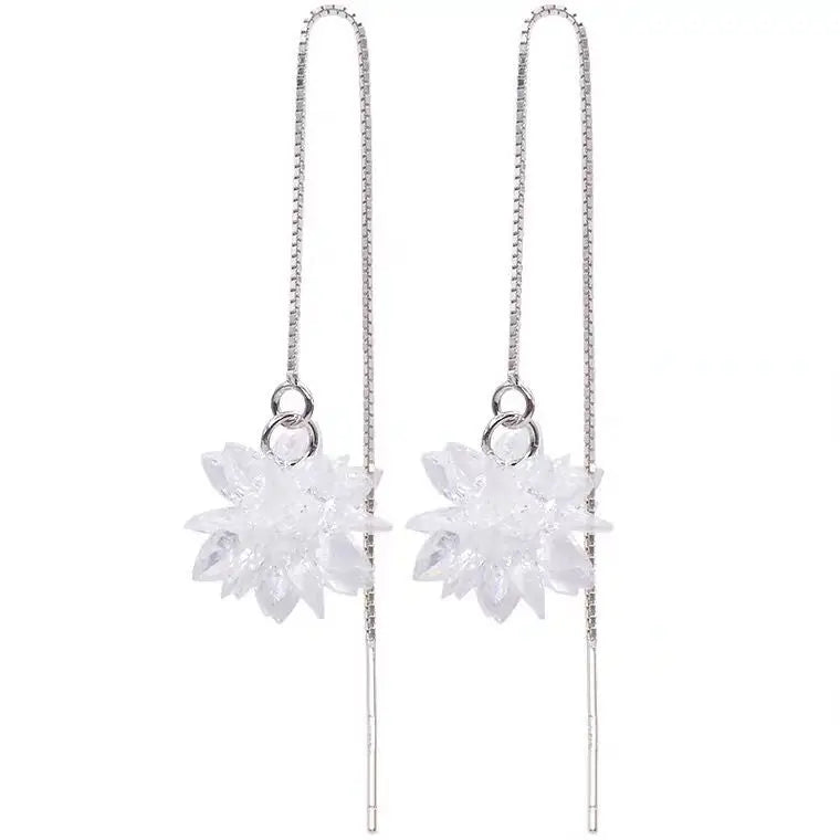 Hot Sale Long Ice Flower 925 Sterling Silver Earrings for Women Fashion Jewelry Sterling-silver-jewelry