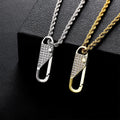 Iced Out Brass Carabiner Pendant Necklace Rope Chain Minimalist Bling Jewelry Utility Clip Design Versatile Streetwear Accessory