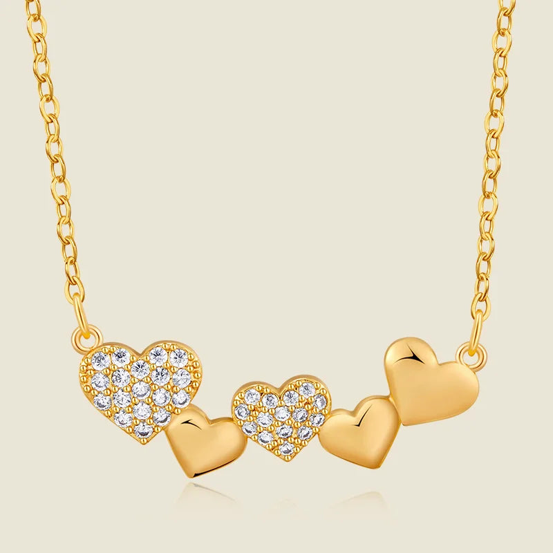 New Boho Style Necklace 18K Gold Plated Zircon Small Heart Pendant Link Chain Fashion Choker for Women
