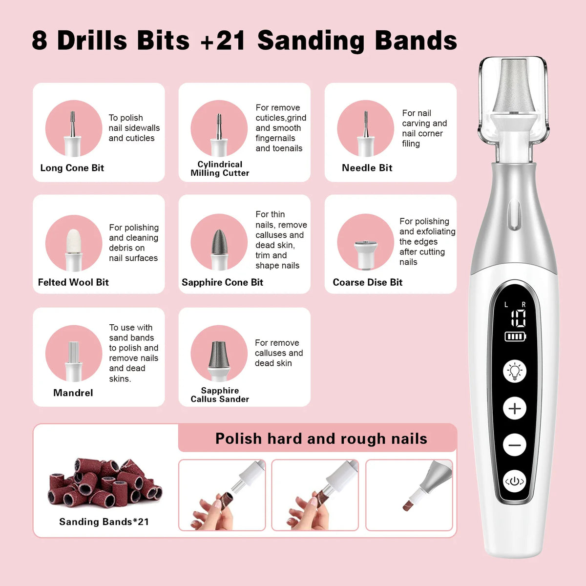 Professional Manicure Pedicure Kit Cordless Electric Nail File Drill Set Thick Toenail Grinder Toe Nail Dremel Tools MegaBDM