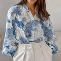 Enyami Office Ladies Spring Blue Ladies Stand Collar Casual Long Sleeve Elegant Buttons Shirt Autumn Chic Top Blouse