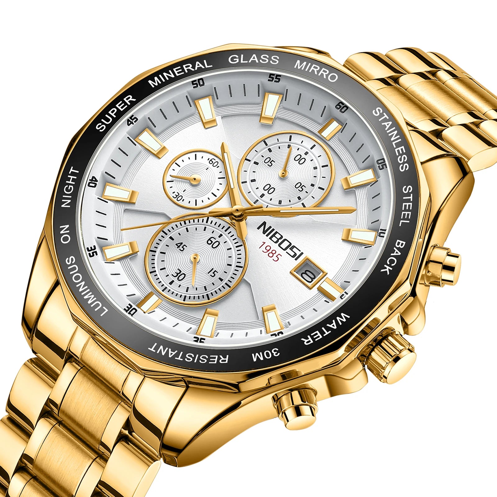 NIBOSI 2599 Luxury Design Quartz Watches Luminous Hands Waterproof Men Watch Stainless Steel Band Wristwatch