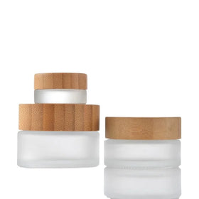 High Quality Round Cream Pot Cosmetic Face Cream Container 5g 10g 20g 50g 100g Bamboo Wood Lid Frosted Clear Glass Jar