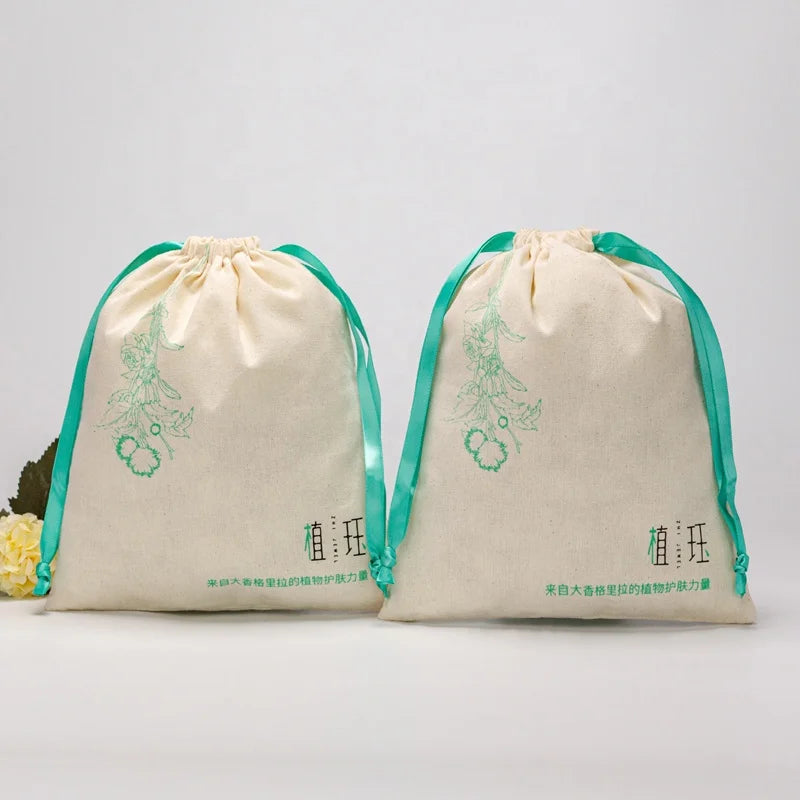 Cotton Canvas Drawstring Pouch Bags Reusable Eco Friendly Blank Small Organic Cotton Drawstring Bag With Logo