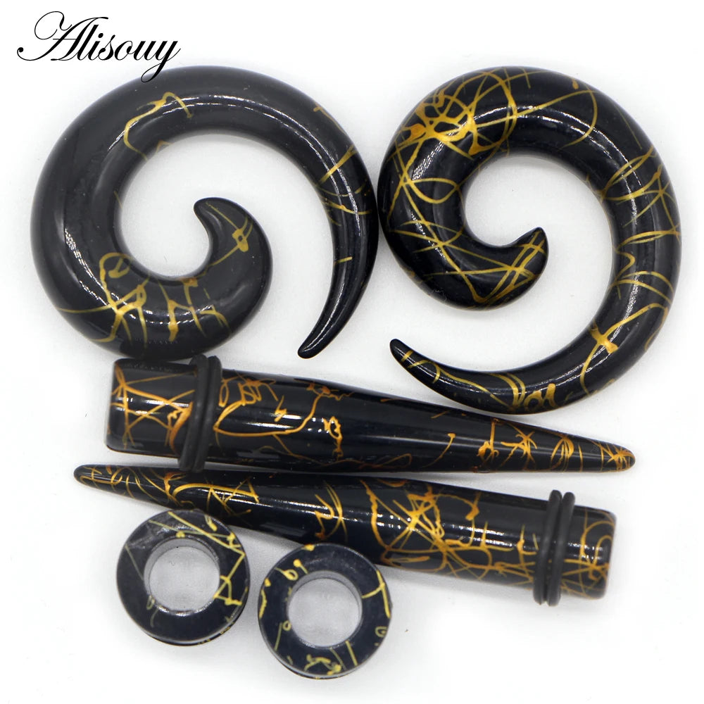 Alisouy Wholesale 3 Pair/Lot Acrylic Spiral Ear Tunnel Stretching Taper Piercing Ear Expander Plugs Body Piercing Jewelry 2-12mm