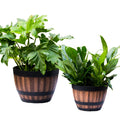 Plastic Wooden Bucket Round Planter Retro Flower Pot Planter Whiskey Barrel Vintage Style for Indoor Outdoor Garden