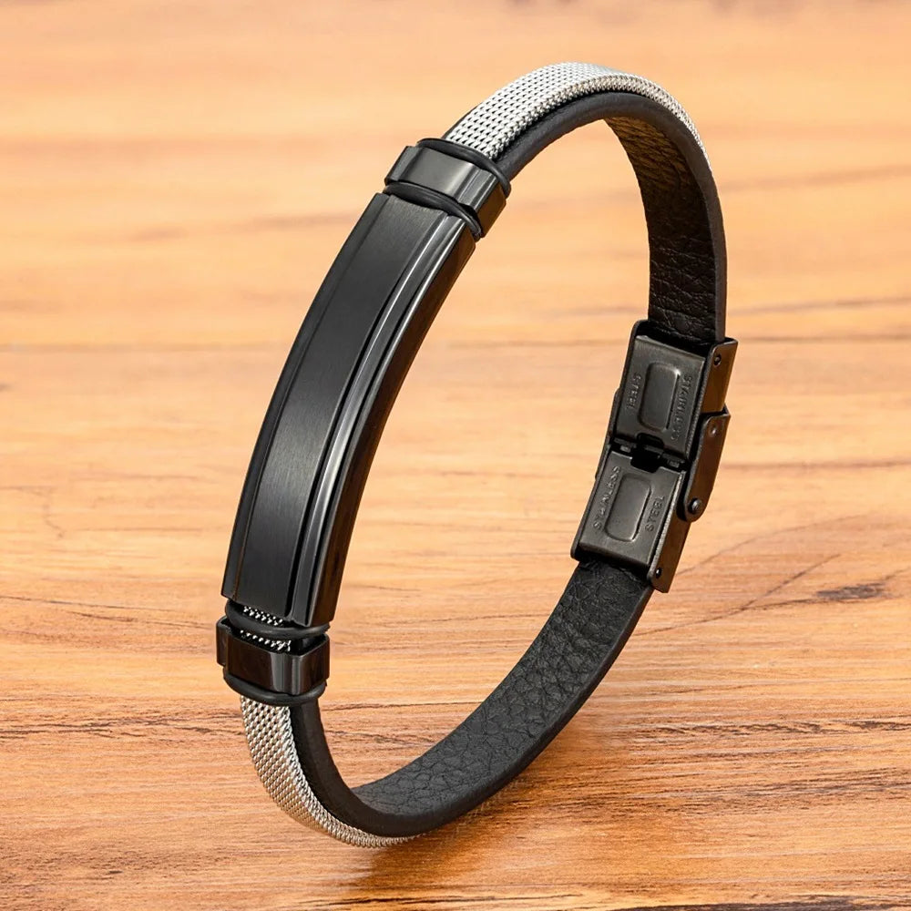 Charms Luxury Genuine Leather Bracelet Wrap Stainless Steel Clasp Accessories Jewelry Bangle Bracelet for Men Gift OT-317