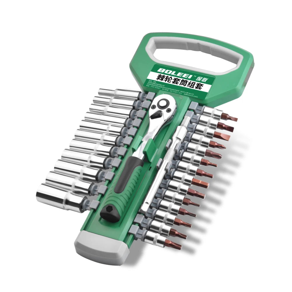 28pcs Cr-V Bicycle Repair Tool Kit 72T 1/4\" Long Sleeve Bits Ratchet Wrench Socket Set OEM Customizable Hardware Combination