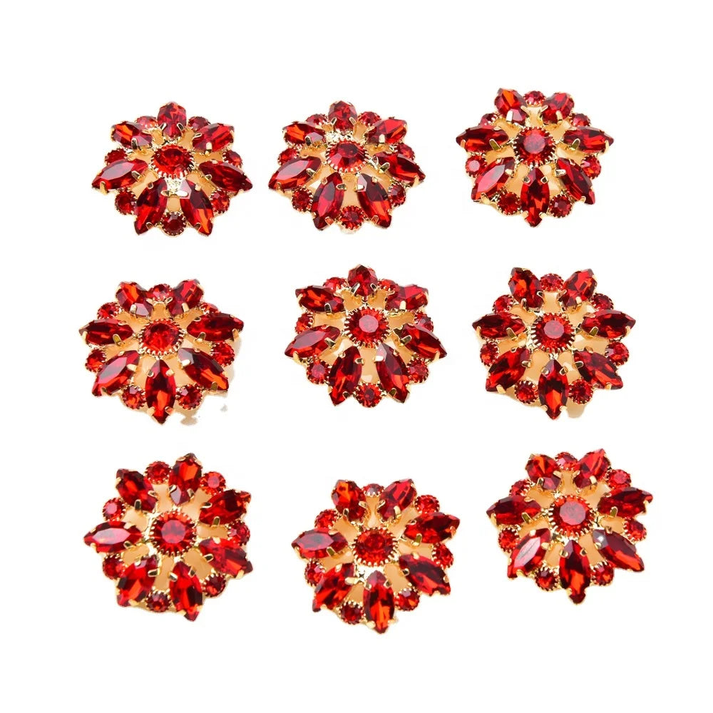 25Mm Rhinestone Shank Buttons Red Glass Crystal Flower Decorative Buckle for Handwork Diy Crafts Clothing Decoration Accessories