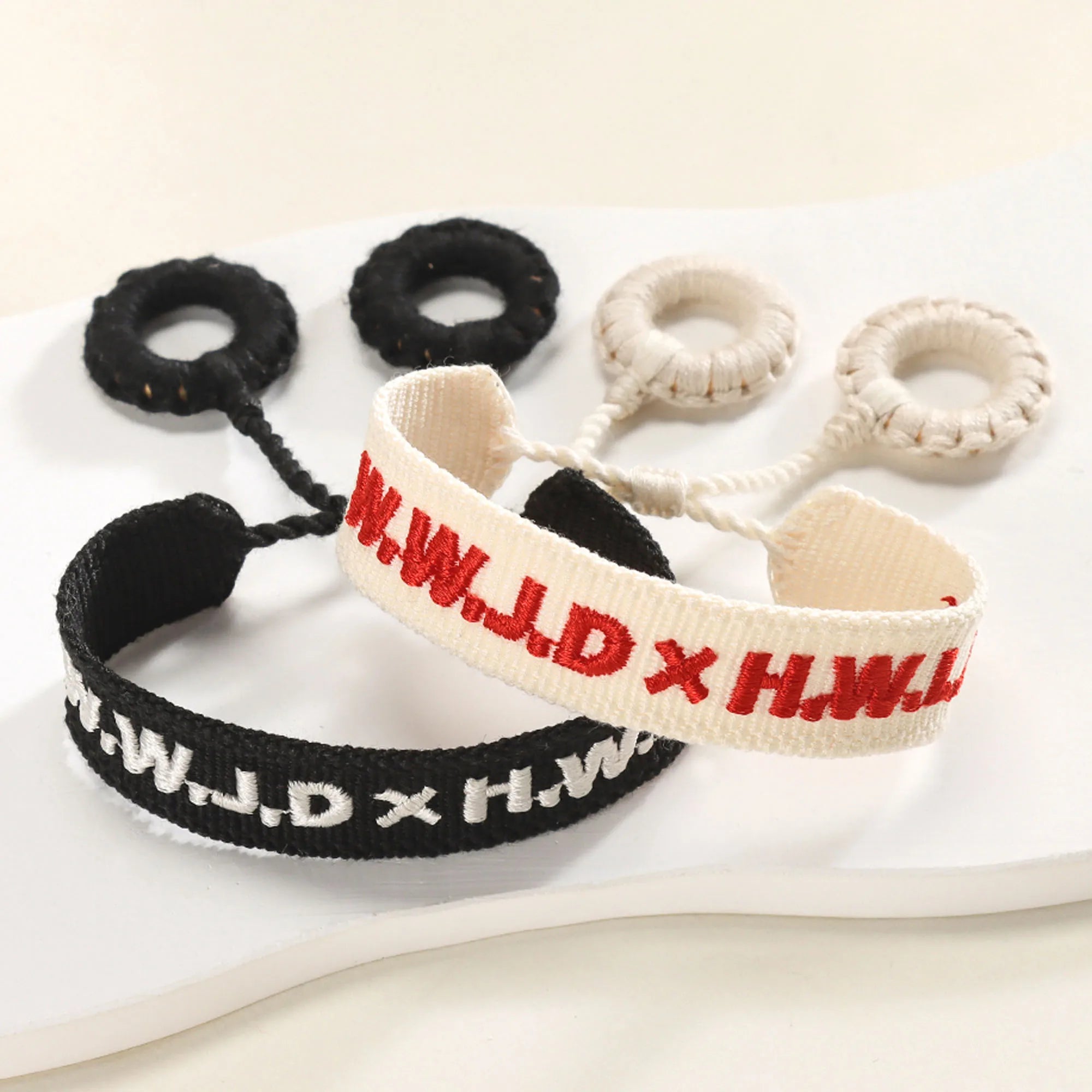12pcs WWJD HWLF Embroidery Bracelets Handmade Ring Tassel Bracelet Friendship Wristband Woven String Braided Rope for Gifts