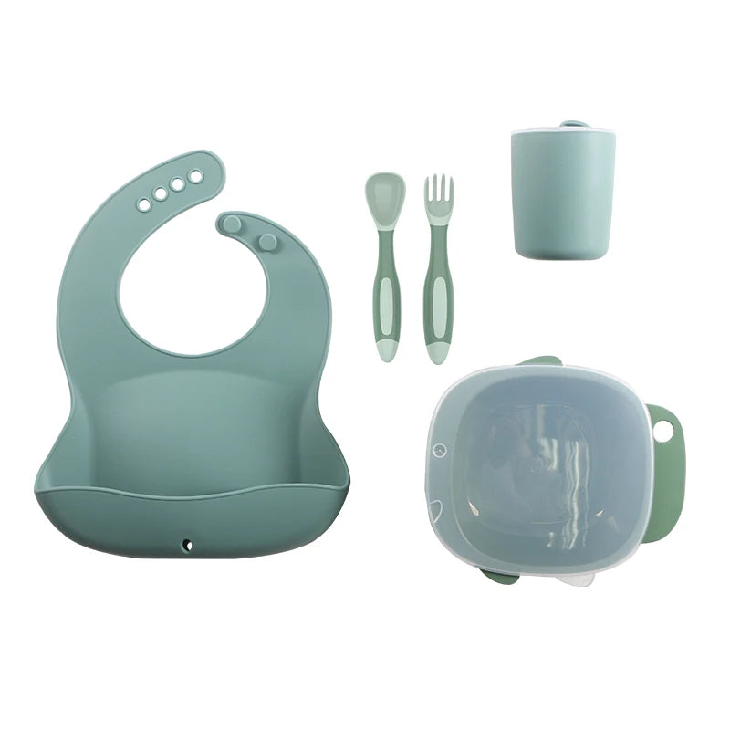 OEM ODM Food Grade PP Plastic Baby Silicone Bib Bowl Tableware Set with Straw Cup Eco-Friendly Durable Feeding Products