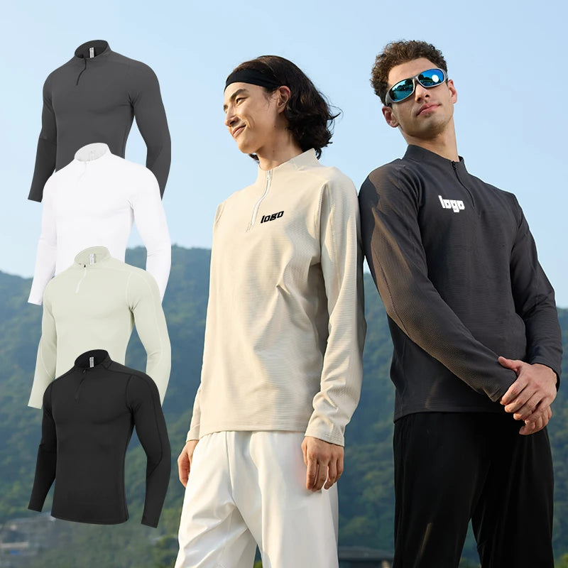 Custom Men's 2024 Long-Sleeved Half-Zip Outdoor Stretchy Quick-Dry Top for Gym Sports Mountaineering Hiking and Run