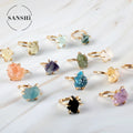 Natural Black Tourmaline Amethyst Adjustable Crystal Rings Boho Stone Quartz Irregular Wire Winding Natural Gem Ring