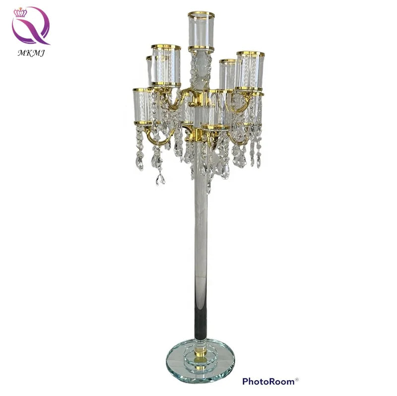 Crystal Glass Wedding Centerpiece 5 Arms Candelabra Decoration Handcrafted Exquisite Candlestick