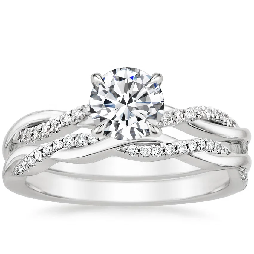 Customizable Jewelry Pure Gold Color 14K Gold Petite Twisted Vine Moissanite Diamond Wedding Set Rings Jewelry Women