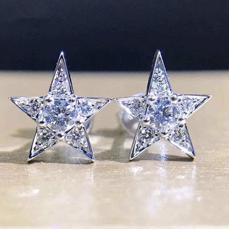 CAOSHI Fashion Earrings Trend 925 Silver Diamond Stud Earring Gold Plating Simple Sweet Five-pointed Star Women's Earrings