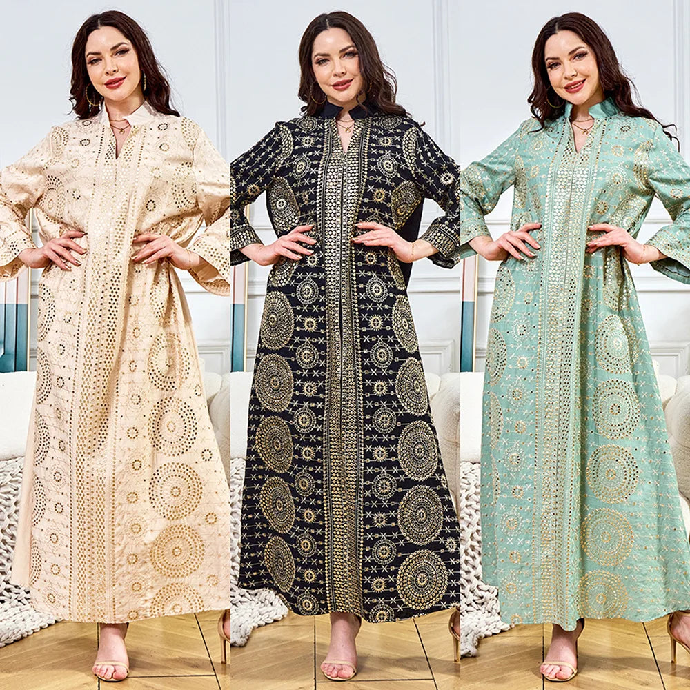 Hot Dubai Women's Elegant New Sequin Evening Abaya Dress Summer Season Fashion From Middle East Factory for Eid Occasions