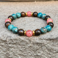 Unisex Handmade Chakra Jewelry Natural Stone 8mm Sunstone African Turquoise Bronzite Beads Harmony Transformation Bracelet