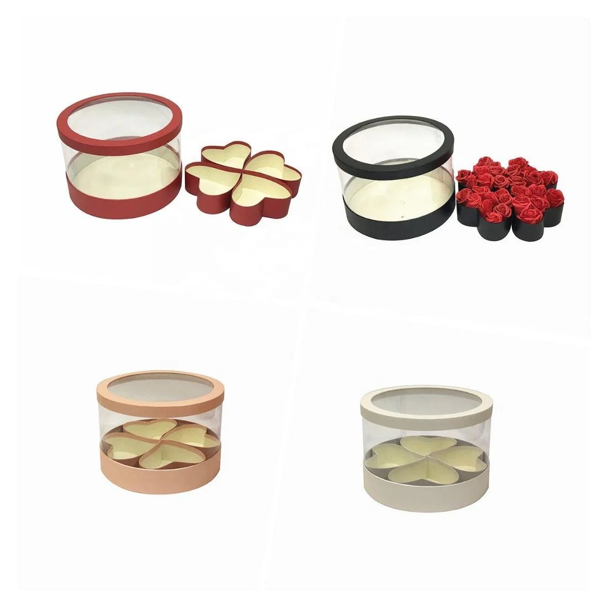 Wholesale Luxury Transparent PVC Heart-Shaped Lid for Fresh-Keeping Roses Cardboard Flower Box Embossing for Rose Gift Boxes