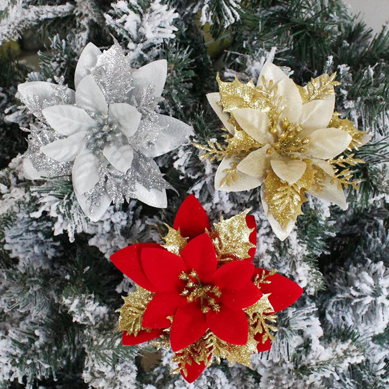 M633 Christmas Decorations Gold Sliver Red Three Layer Plastic Artificial Flowers Christmas Tree Holiday Decoration
