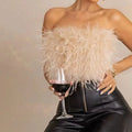 Fashion Women Ladies Summer Ostrich Feather Top Feather Corsets Party Ostrich Feather Crop Tops