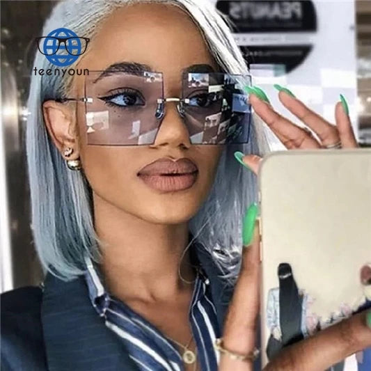 Teenyoun Female Fashion Brand Designer Clear Oculos De Sol Vintage Sunglasses 2023 New Women Luxury Oversized Square Rimmed