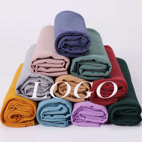 Custom Solid Color Long Malaysian Chiffon Mousselines Jersey Hijabs Muslim Soft Scarf Women Turban Style Hijab