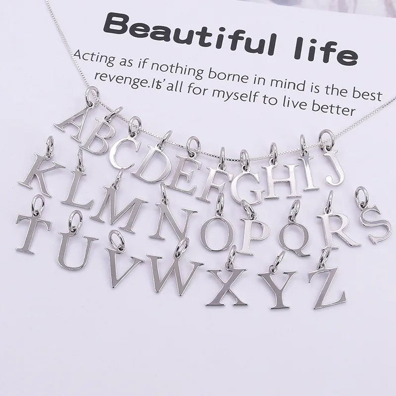 Fine Jewelry Charms 925 Solid Sterling Letter Pendant Charm Silver Letters Alphabet Wholesale for Necklace Jewelry Making